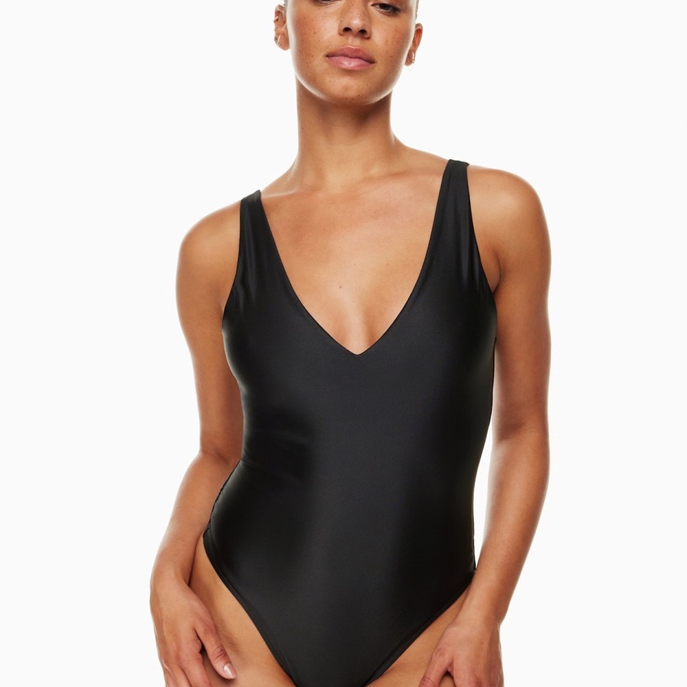 Babaton Black Satinette V-neck Bodysuit
